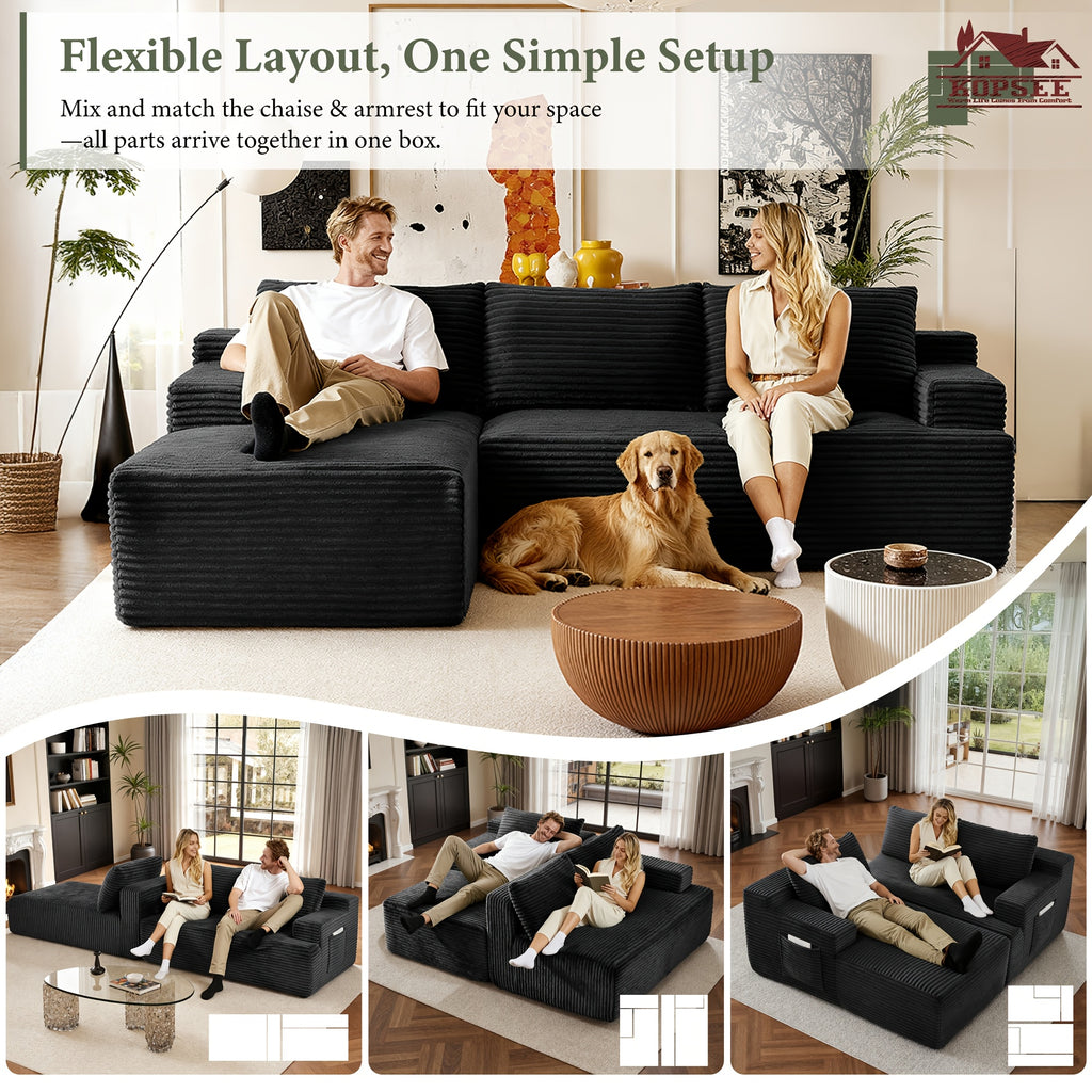 KOPSEE 96" Sectional Sofas for Living Room Cloud Couch Sofa with L-Shape Upholstered Boneless Couches Modern Modular Sectional Sofa with Chaise