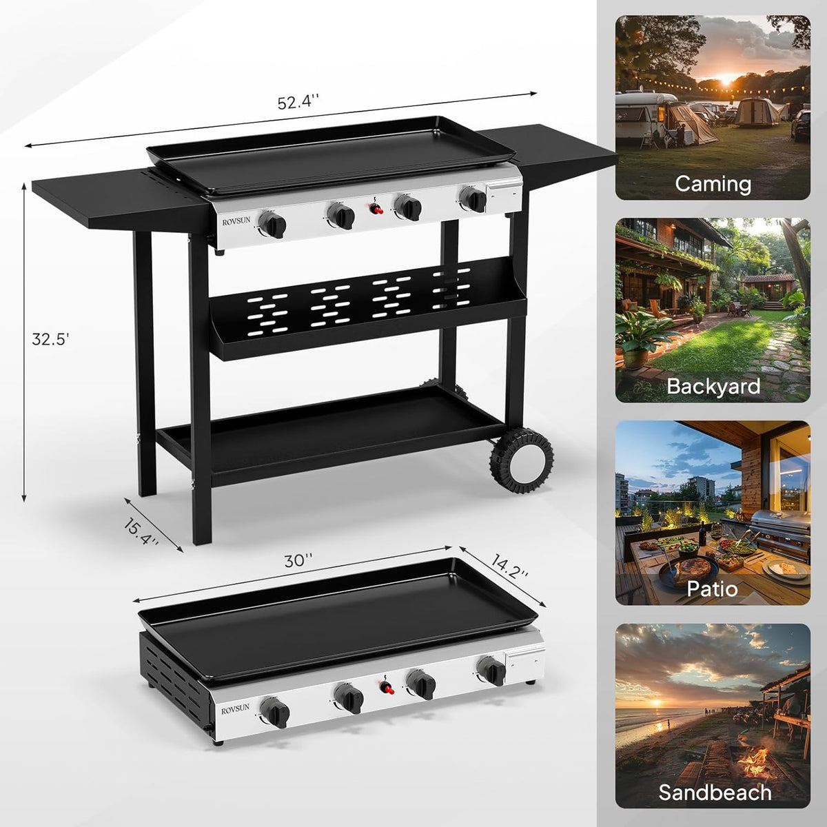 Portable Propane Griddle by MEFEIR — Four Adjustable Burners, 426-Square-Inch Cooktop and Piezo Ignition