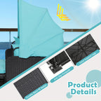 COSTWAY Patio Rattan Daybed Lounge Retractable Top Canopy Side Tables Cushions Gray.