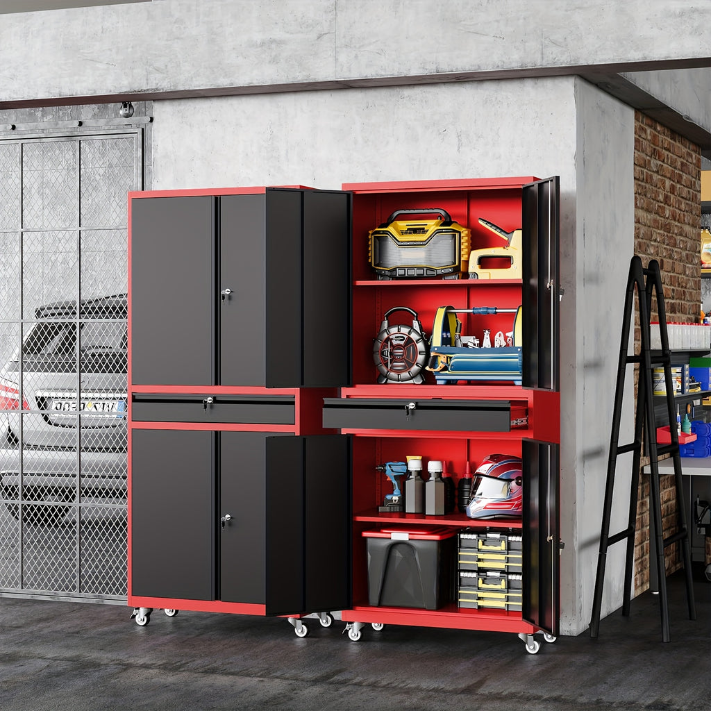 SISESOL Metal Garage Storage Cabinet With Locking Doors And Adjustable Shelves, Rolling Tool Storage Cabinet With 4 Wheels And 1 Drawer - 73" Steel Locking Cabinet For Garage, Warehouse