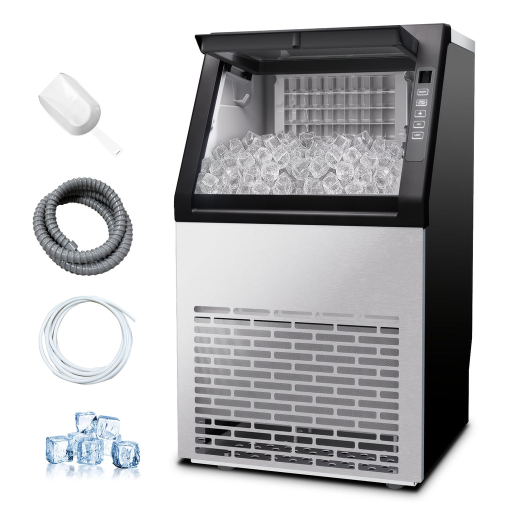 110 Lbs/24H Commercial Ice Maker, 36 Cubes/11Mins, Countertop Self-Cleaning Ice Maker, Stainless Steel Freestanding Machine, Ideal for Home Kitchen, Restaurant, Party