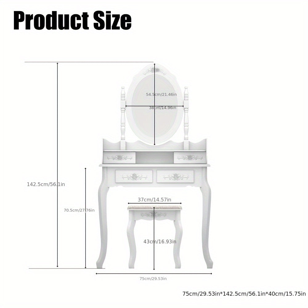 Modern Simple 4 Drawers 360 Degree Rotating Detachable Mirror Dressing Table