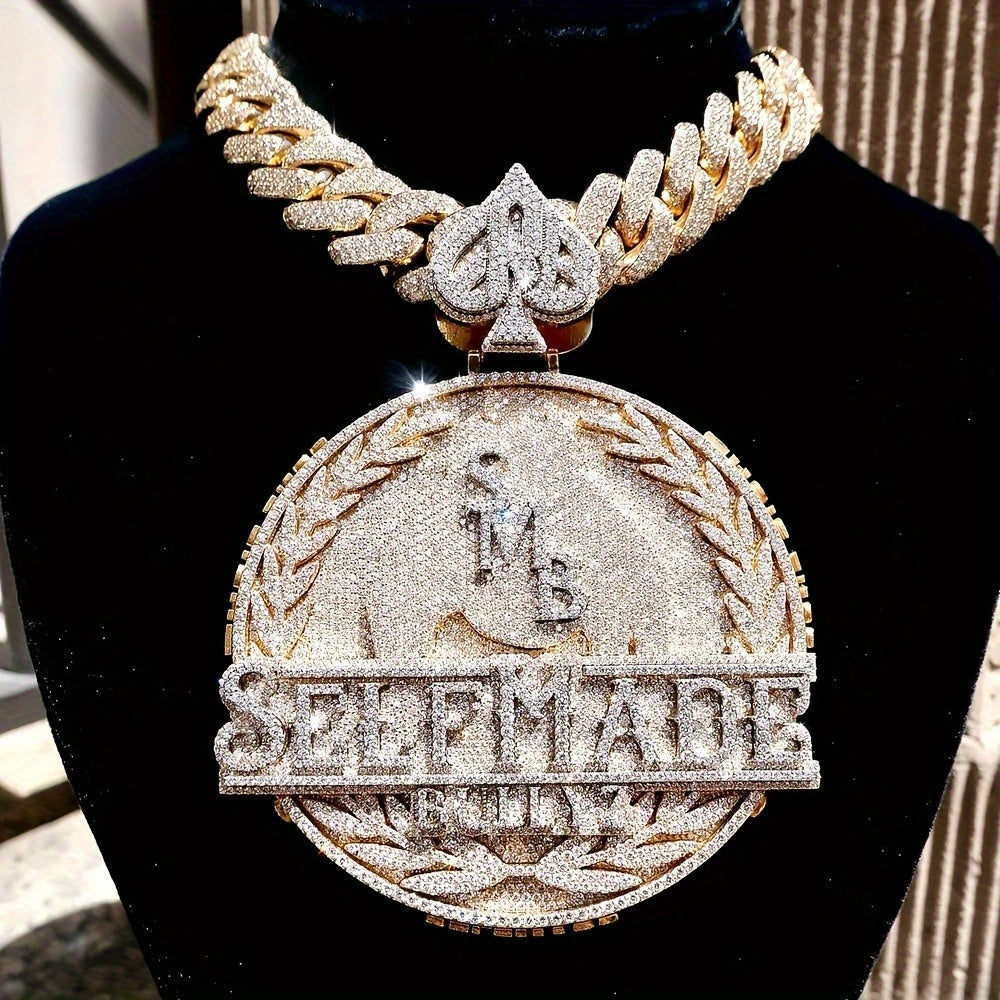 925 Silvery Initials Pendant, Hip Hop Men'S Pendant - Name/ Logo Jewelry, Hip Hop Champion Style Medal Design, Birthday/ Halloween/ Christmas Gift, Suitable for Men - Compatible Deluxe Chain