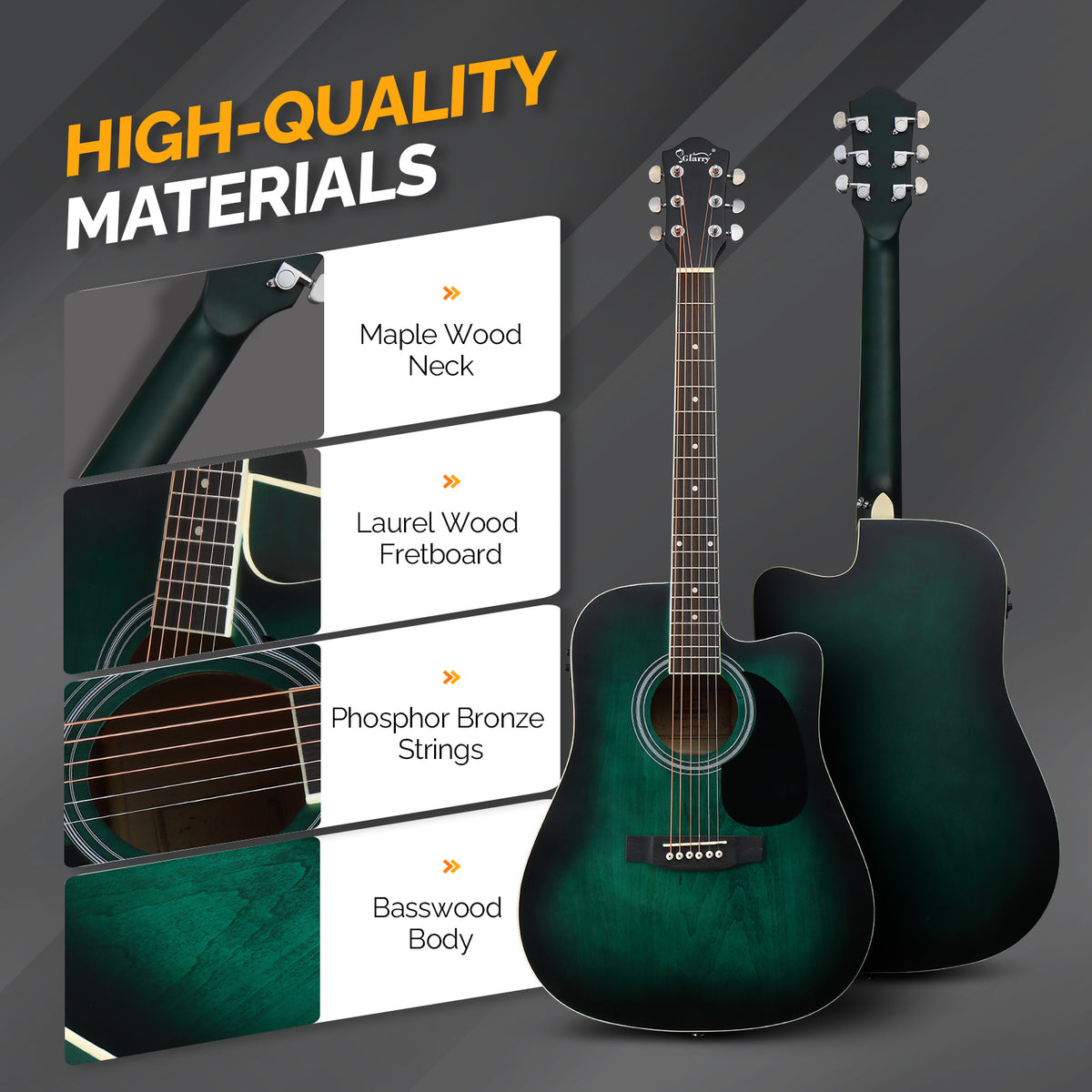 41in Full Size Electric Acoustic Guitar, Acoustic Guitar Kit, Cutaway Style, 6-String, Electric Acoustic Guitar w/Inbuilt Tuner, Bag, Strap, Pickups, Strings