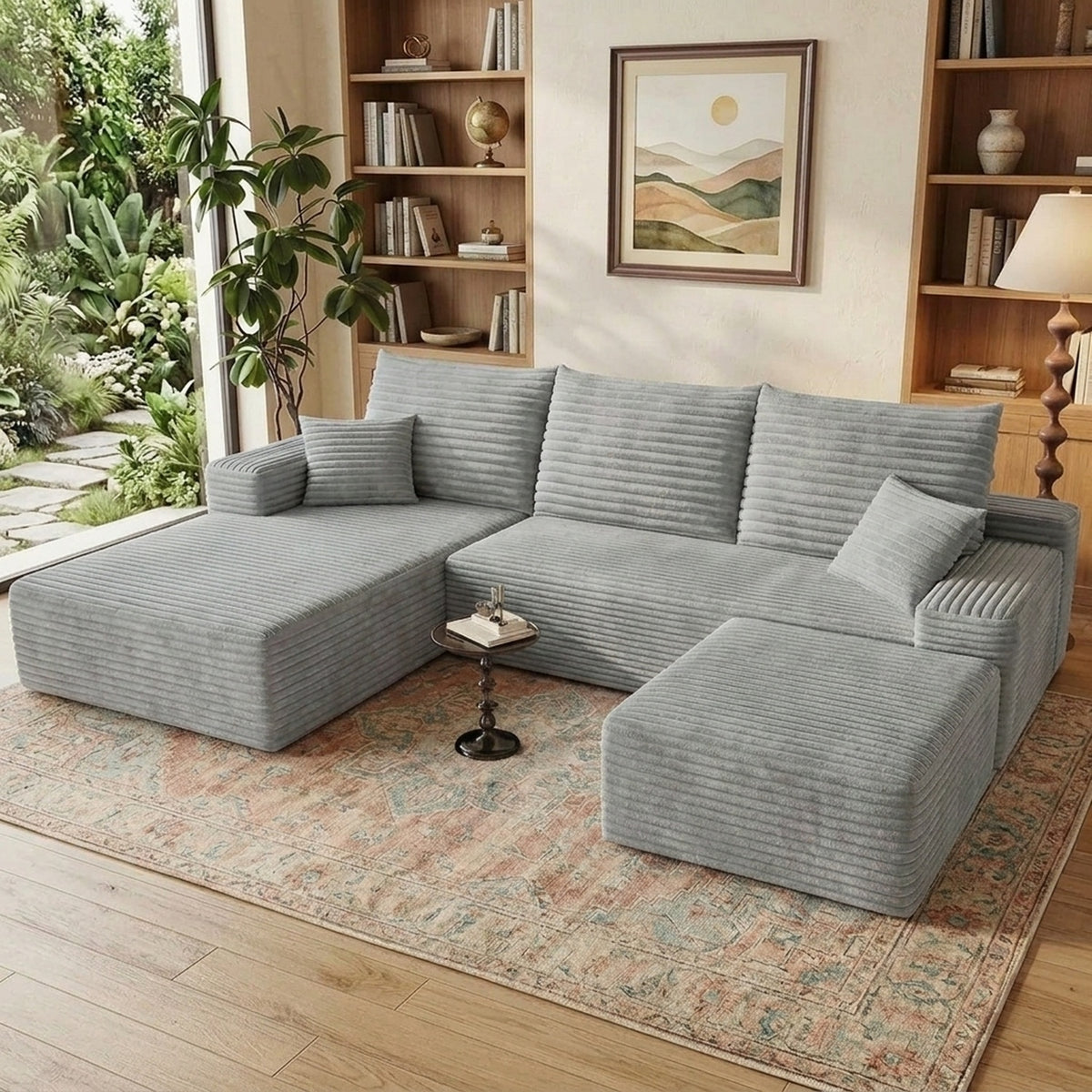 U-Shaped Modular Sofa Set with Bone-Free Cloud Cushions for Minimalist Living Rooms and Apartments