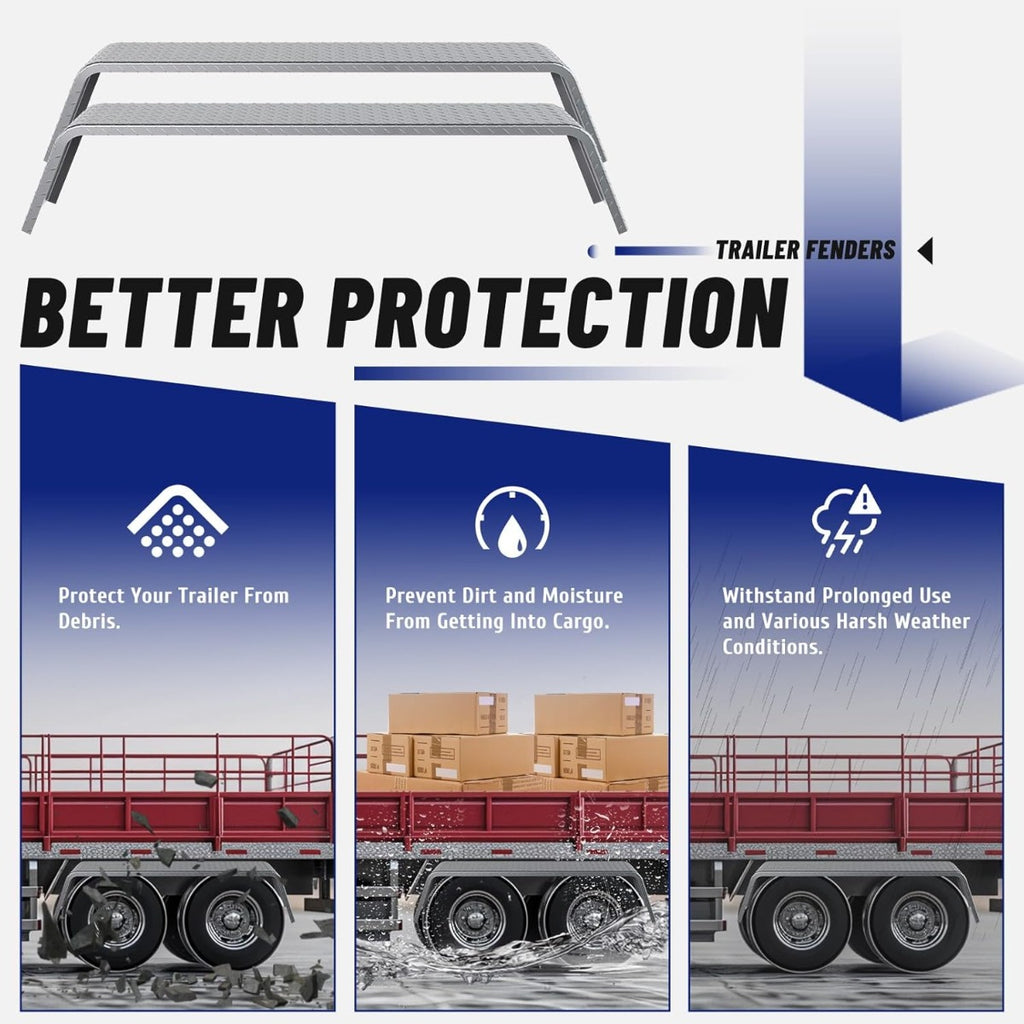 Tandem Axle Trailer Fenders 72-7/8"x10-1/4"x13" Fit 13"-15" Tires Steel 14 Gauge Diamond Tread Plate Cargo Utility Landscape 2 Pcs