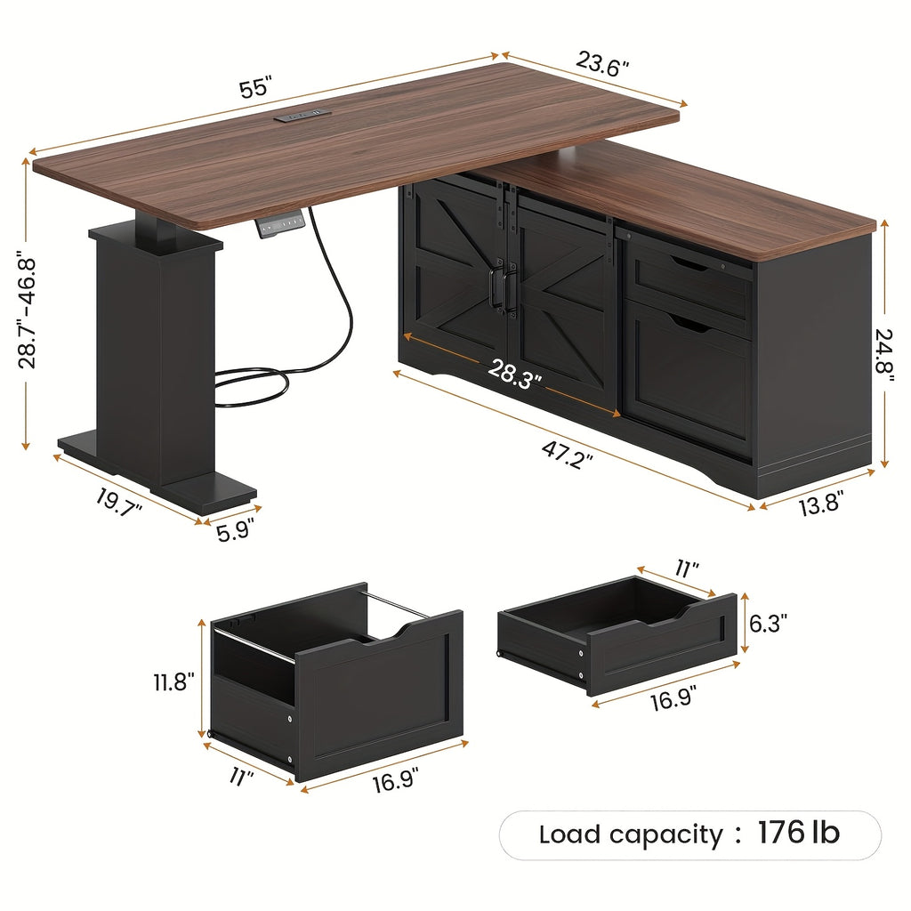 Farmhouse L Shaped Standing Desk with Storage Drawers, 55" Height Adjustable Corner Office Desk for Home Office, Standing Computer Desk