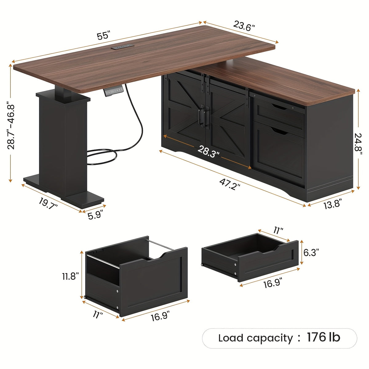 Farmhouse L Shaped Standing Desk with Storage Drawers, 55" Height Adjustable Corner Office Desk for Home Office, Standing Computer Desk