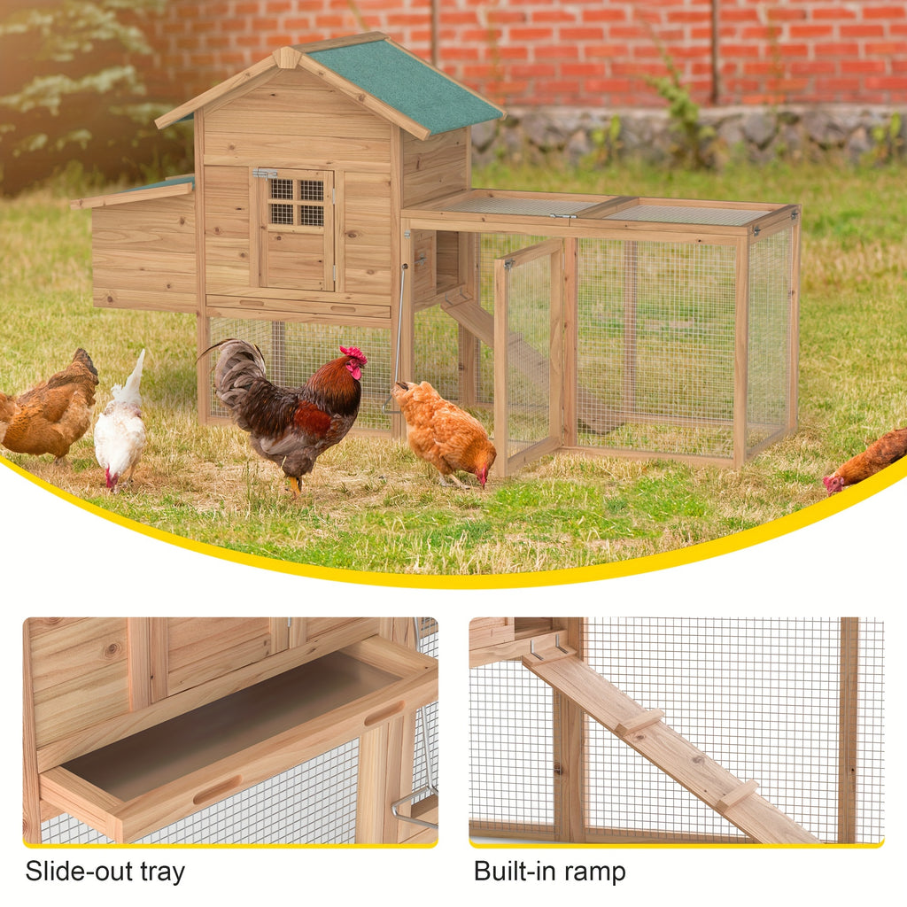 GOJOOASIS 80" Chicken Coop For 2-4 Chickens Outdoor Wooden Hen House Poultry Pet Hutch For Backyard W/Run Cage & Nesting Box, Without Battery