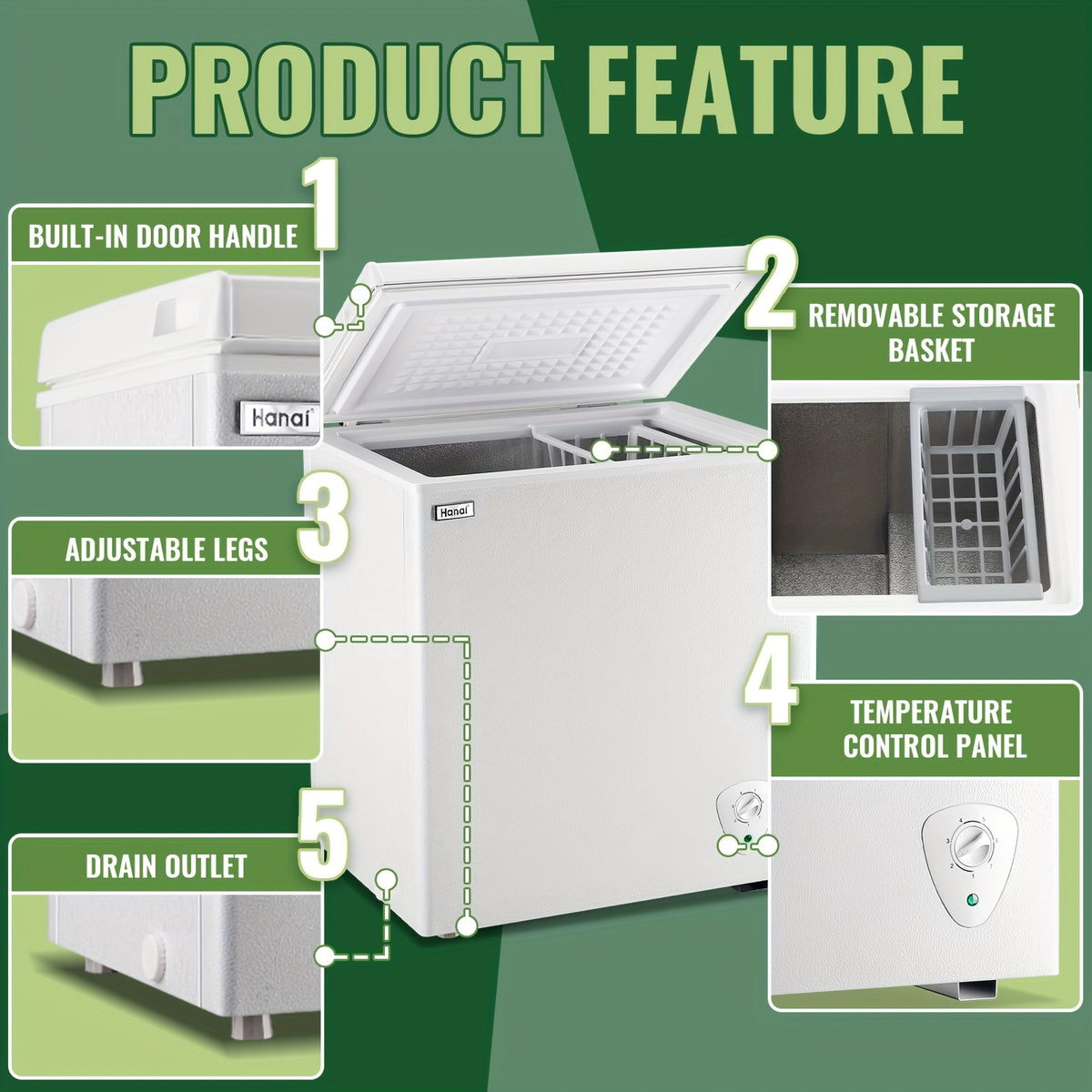 WANAI 5.0 Cu.Ft Chest Freezer With Removable Basket, Top Open Door Compact Freezer With Adjustable Temperature For Home/Kitchen/Office/Dorm WHITE
