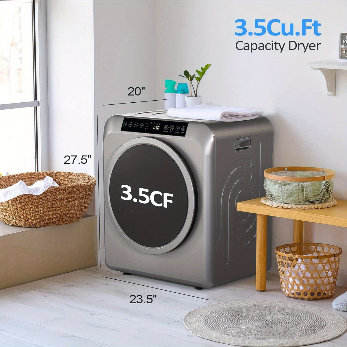 13.2LBS Portable Clothes Dryer 3.5 Cu.Ft - High End Front Load Tumble Laundry Dryer with LCD Touch Screen, Stainless Steel Tub for Apartment Home Dorm, Classic White