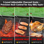 Charcoal BBQ Grills Outdoor - Barrel Charcoal Grill with Offset Smoker(Model: L)/ Outdoor BBQ Grill with Side Table(Model:M/XL-A/XL-C)for Backyard, Patio, Parties, Camping, Outdoor Cooking, Large Event Gathering, Black