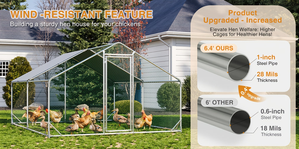 10X13X6.4Ft/10X6.7X6.4Ft Large Metal Chicken Coop with Winter Wrap Cover | Walk-In Chicken Run for Hens/Ducks/Rabbits, All-Weather Poultry Pen with Lock for Outdoor And Backyard, Farm, Duck Rabbit Cage Poultry Pen