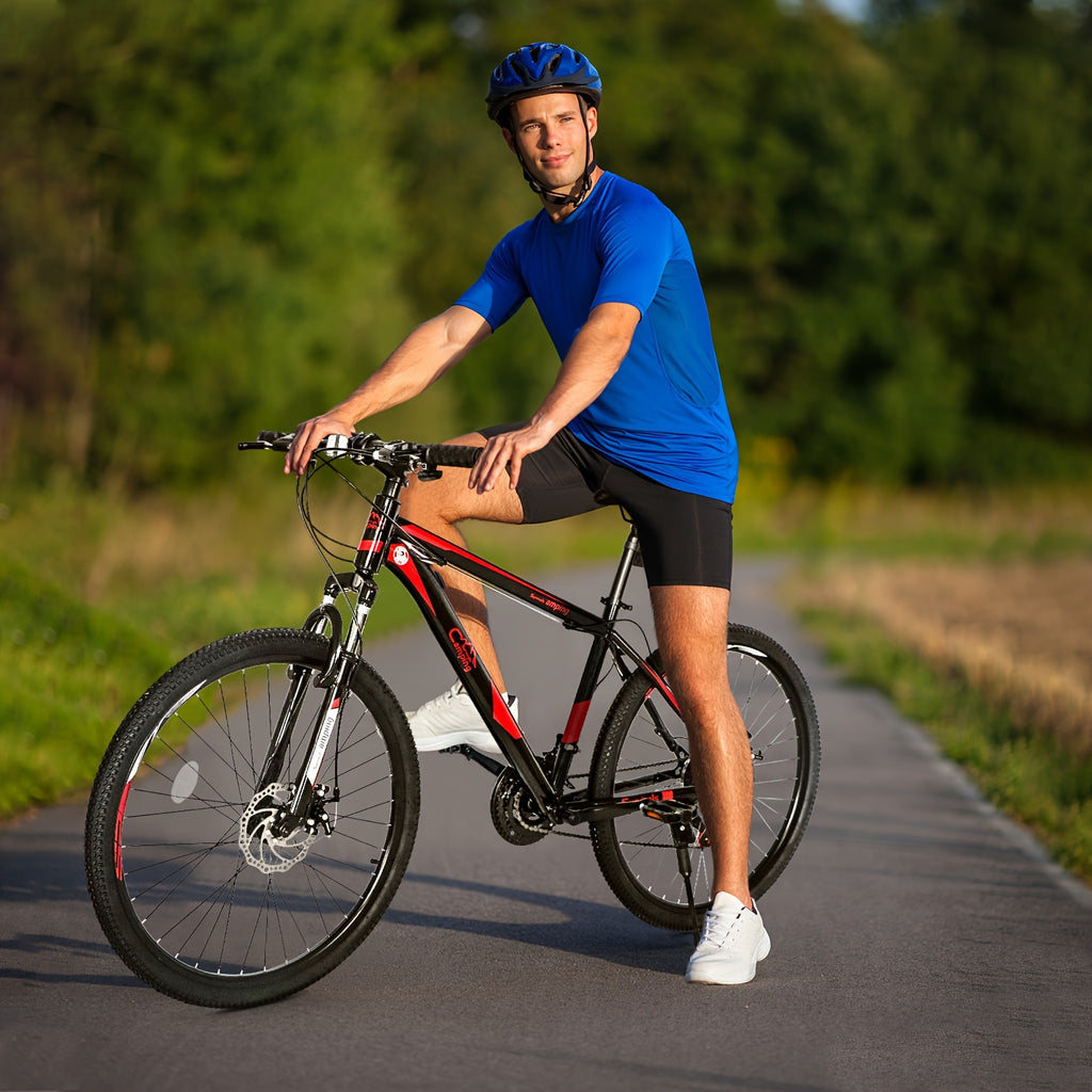 26-Inch 21-Speed Red & Black Mountain Bike - Double-Disc Brakes, Shock-Absorbing Fork - Ideal for Off-Road Adventures