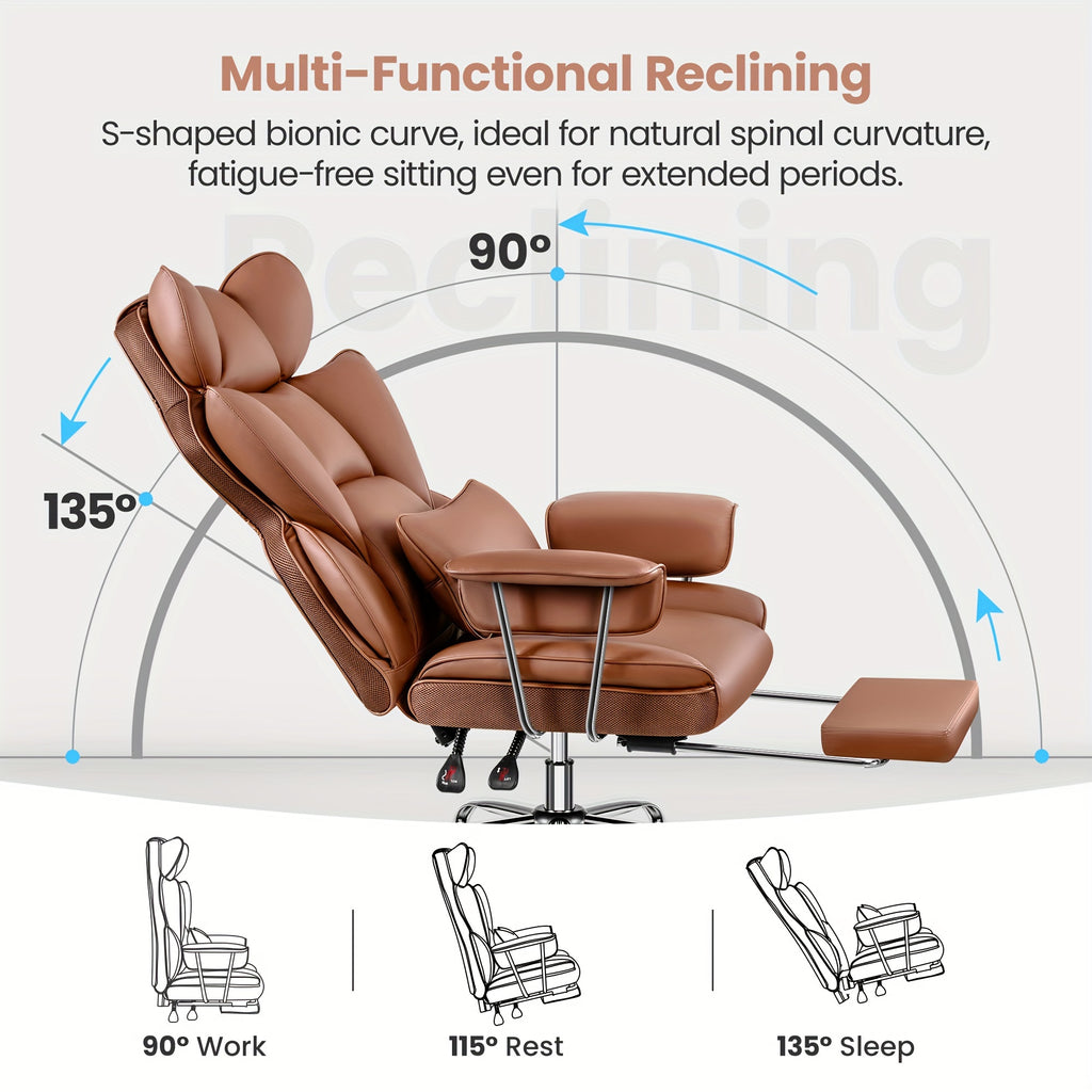 [Ergonomic Office Chair] Actflame Premium Ergonomic Office Chair for Plus-Size Users - Executive High-Back Leather with Enhanced Lumbar Support And Integrated Footrest - Perfect Fit for Spacious Homes And Offices