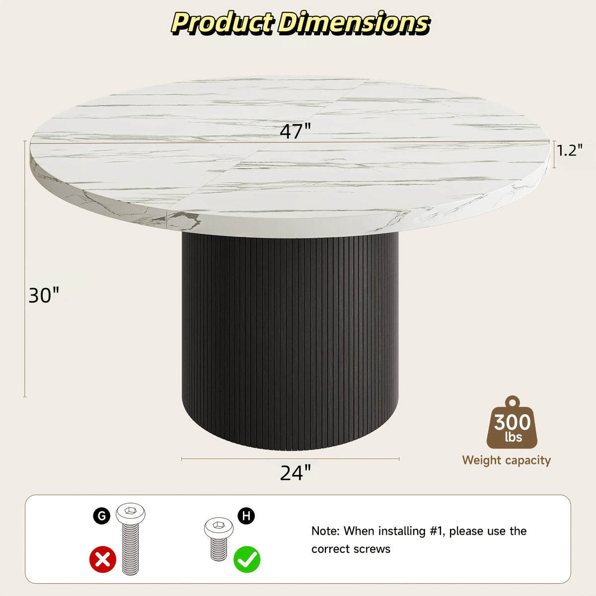 47 Inch Round Dining Table for 4, Circle Kitchen Table with Wood Strip Base, Modern Farmhouse Dinner Tables for Kitchen, Living Room Walnut/Black