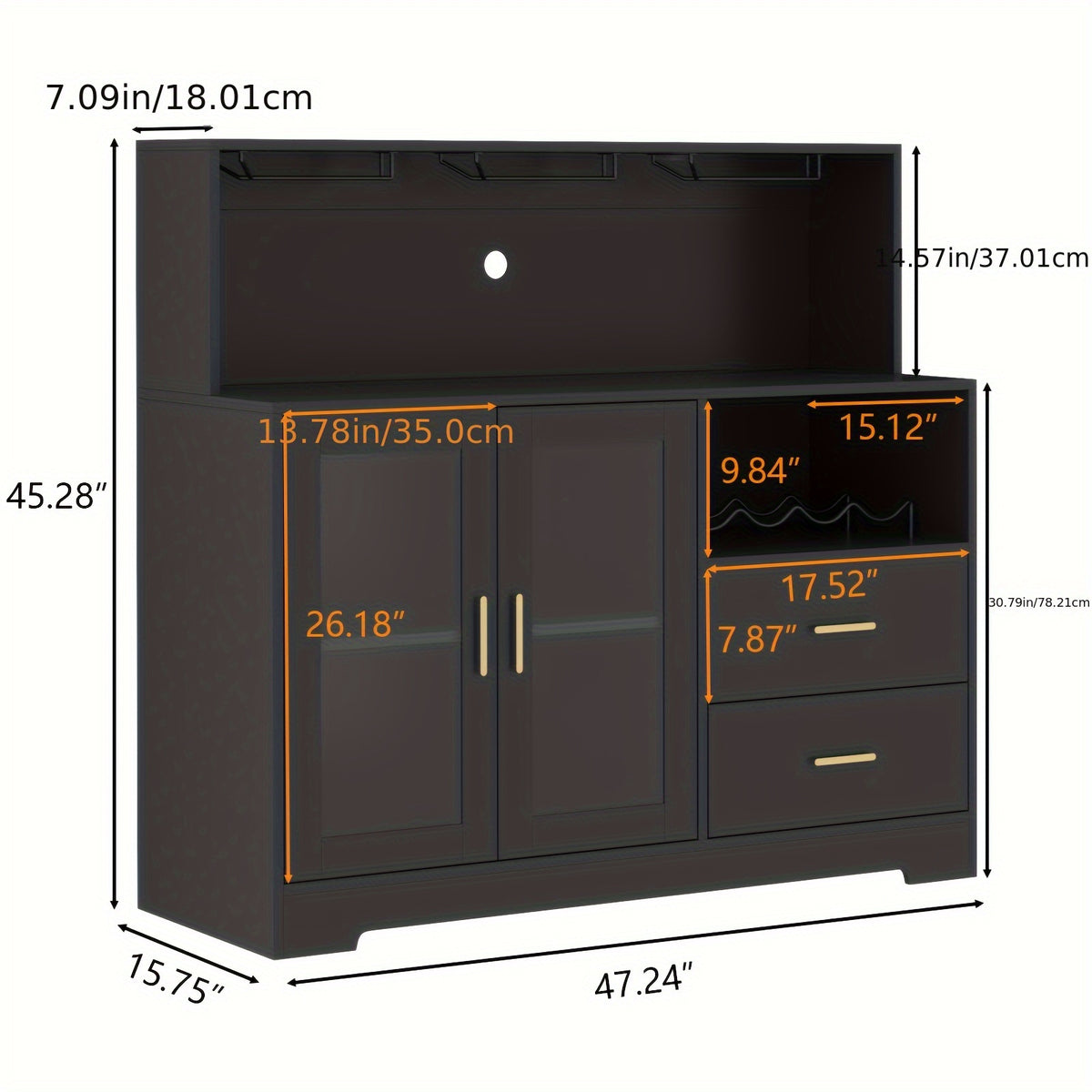 Storage Cabinet with Wine Rack, Buffet Cabinet with Glass Holders, Coffee Bar Cabinet, Home Bar Cabinet, Wine Bar Cabinet Kitchen Buffet Sideboard with Adjustable Storage Shelves, Freestanding Liquor Cabinet for Living Room, Dining Room