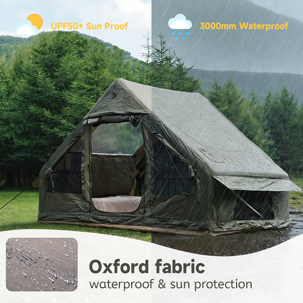 PAKICETUS Premium Inflatable Camping Tent For 4-6 Person, Summer Glamping With Quick Air-Flow & Breathable Mesh, 4 Season All-Weather Shelter, Luxury Large Air Tent With Manual Pump, Easy Setup Heavy-Duty Windproof Family Outdoor House