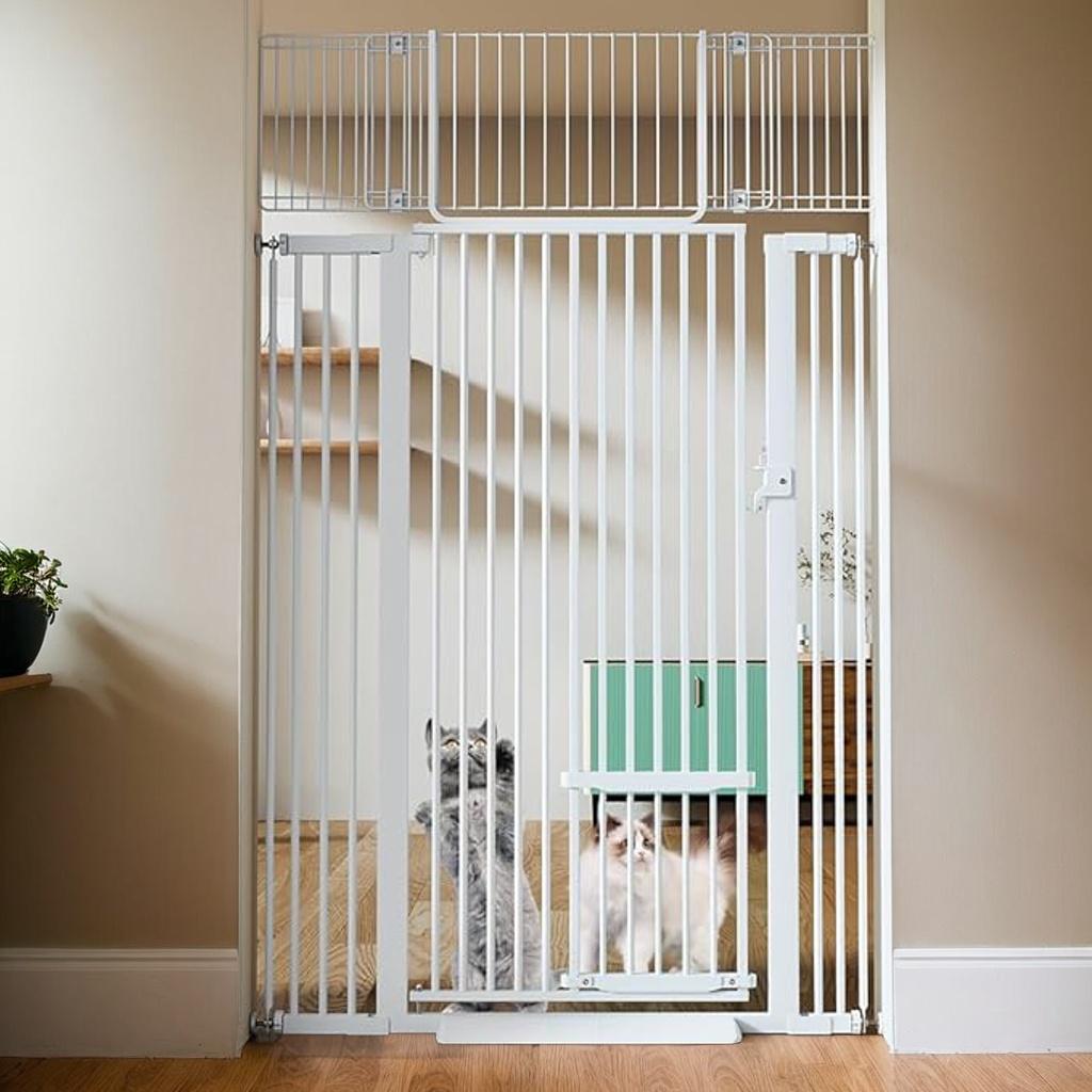 71" Extra High Cat Barrier, 29.5-40.6" Extra Broad Pet Barrier, Convenient Walk-Through, Pressure-Fitted Pet Barrier with Adjustable Cat Entrance for Doorways And Stairs