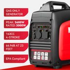 Portable Inverter Generator, Ultra Quiet, CO Alarm, Peak 2500W Rated 1900W, Peak 3200W Rated 2600W, Peak 3600W Rated 3000W, Peak 4000W Rated 3200W, Peak 4500W Rated 3600W, Ideal for Yard, Lawn, Garden, Camping, RV, Home Backup Power