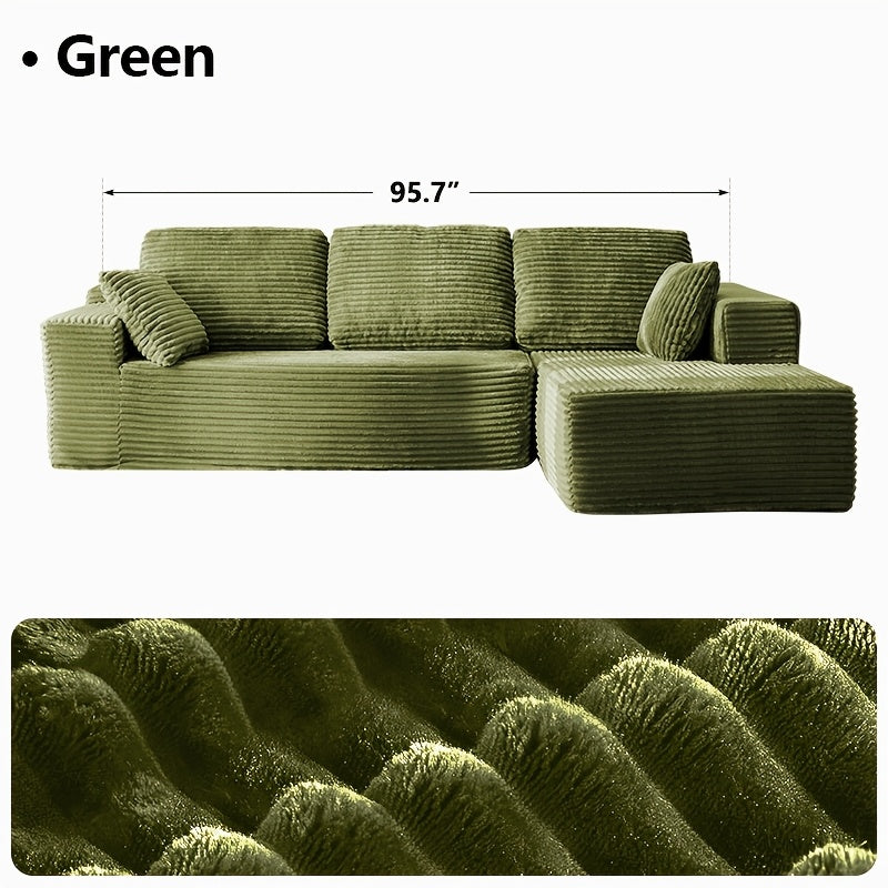 96" L-Shaped Sofa with Chaise, 65" Single Noble Consort Sofa Chair. Minimalist Compressed Boneless Sofa No Assembly Required, Modular Cloud Sectional Sofa for Living Room Bedroom, Right Facing Chaise, Plush Corduroy