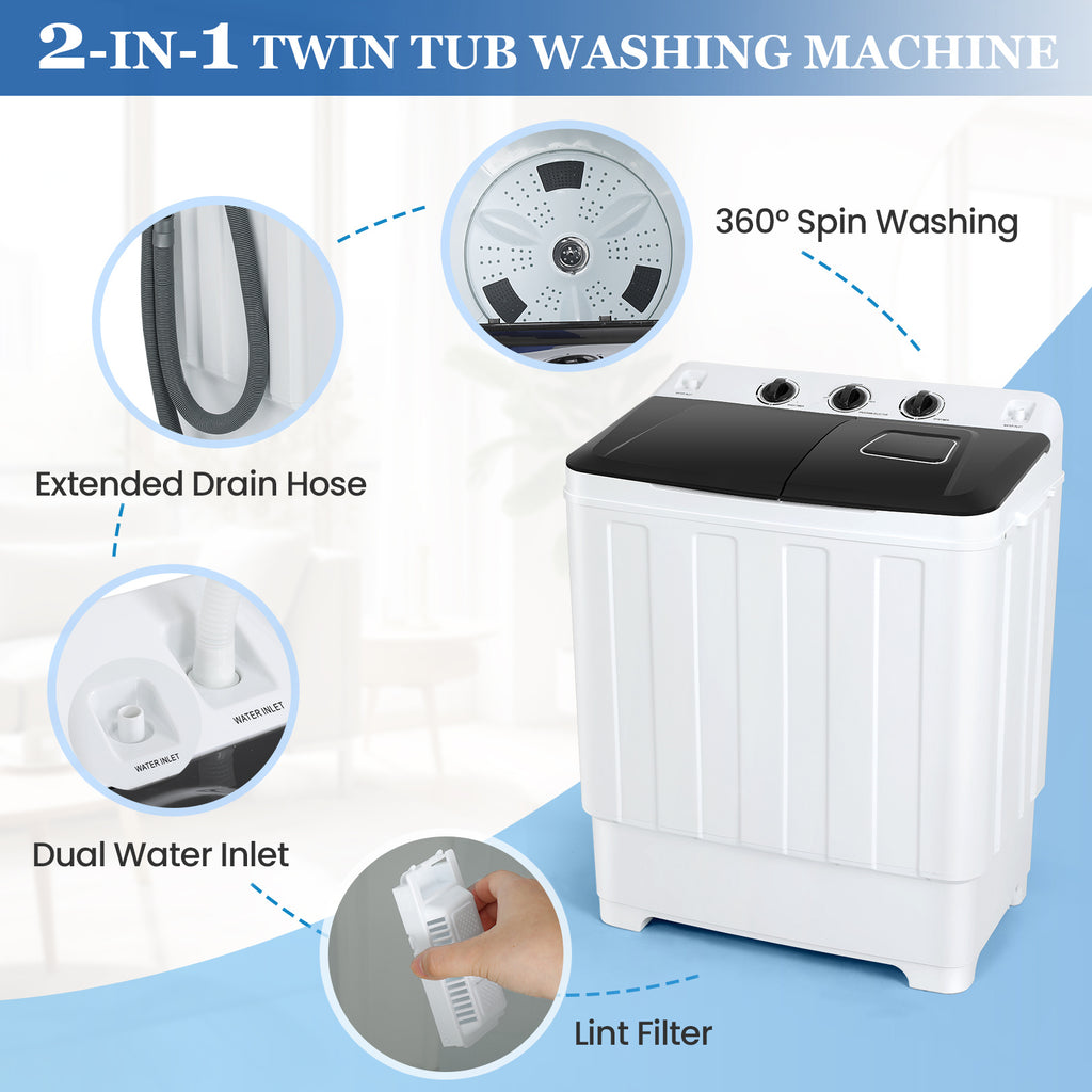 30lbs Portable Washer, Twin Tub Washer and Dryer Combo Laundry Washing Machine, Semi-Auto Washer Machine with Wash & Dehydration, 19Lbs Washer 11Lbs Spinner Laundry Appliances for Home, Apartment, Dorms, RV, Ship Cabins, Offices, Bathroom, Balcony
