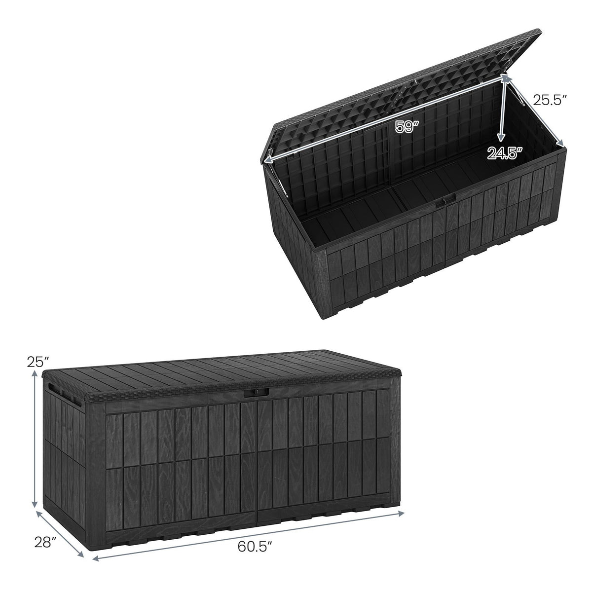 180 Gallon Wicker Deck Box, Weatherproof Lockable Storage Bench with Faux Wood Grain for Patio Cushions Garden Pool Supplies, Box, Cabinet, Rack for Outdoor Storage
