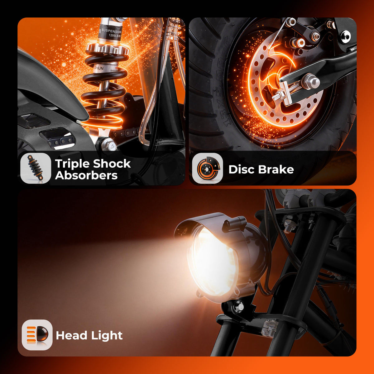 Gas Mini Chopper Bike, DB003 Model 40CC4-Stroke Dirt Bike with Big Headlight, Rear Shock Absorber, Metal Frame, Disc Brakes, Max Load 165Lbs, Up to 20Mph, Product name: gas mini dirt bike, chopper bike
