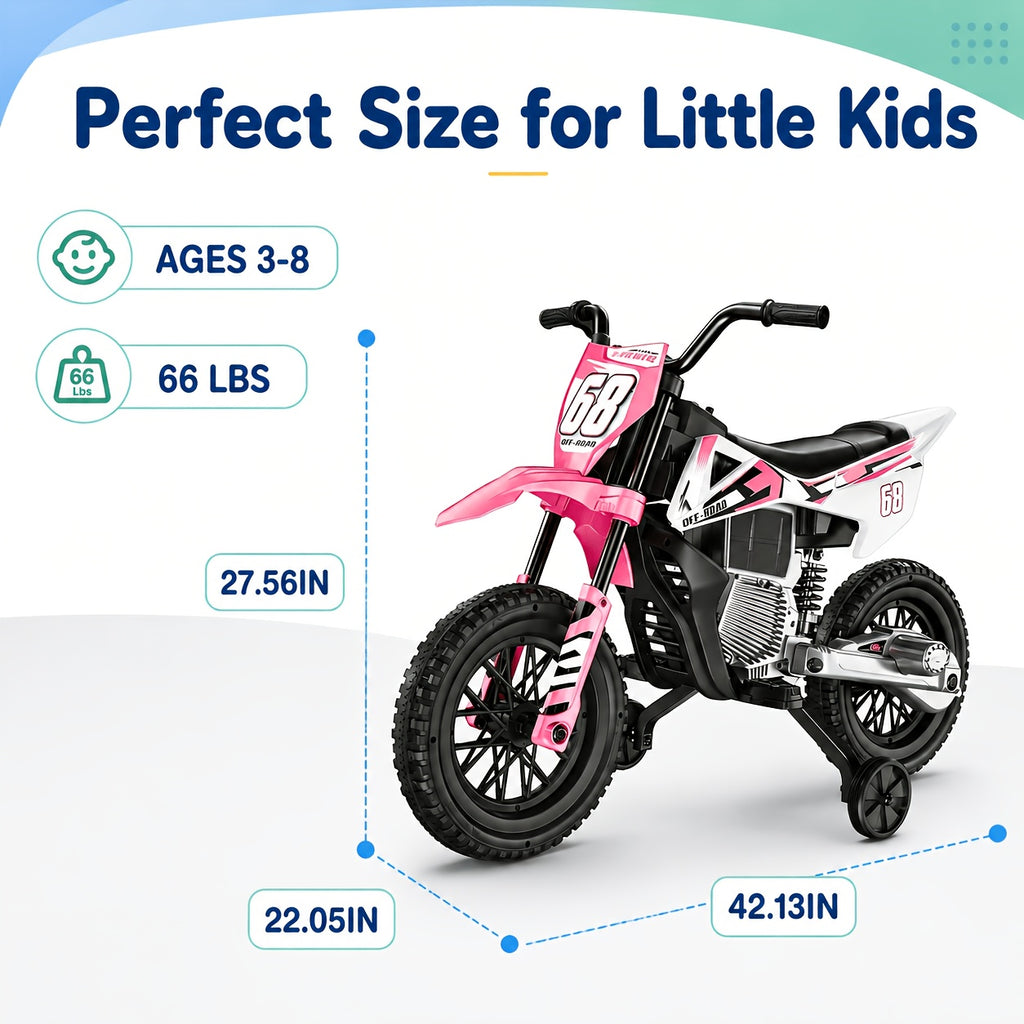 12V Kids'Ride-On Motorcycle, Upgraded Dual Motors, Training Wheels for Safety, Twist Throttle Control & Built-in Music, Perfect Gift for Kids Ages 3+