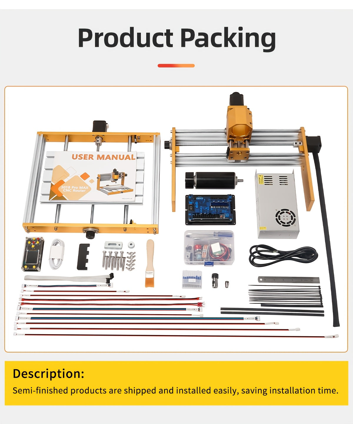 LUNYEE 500W All Metal CNC Machine, 3018 Pro Max CNC Wood Router Machine, 3-Axis Metal Milling Machine for Cutting Wood, Acrylic, PCB Plastic, Working Area: 300 X 180 X 80mm