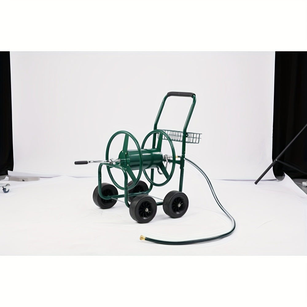 BONNLO Hose Reel Cart, Hold Up to 250ft Hose, Garden Water Hose Carts Mobile Tools with 4 Wheels, Heavy Duty Powder-coated Steel Outdoor Planting with Storage Basket, for Garden Yard Lawn, Upgrated Solid Tires