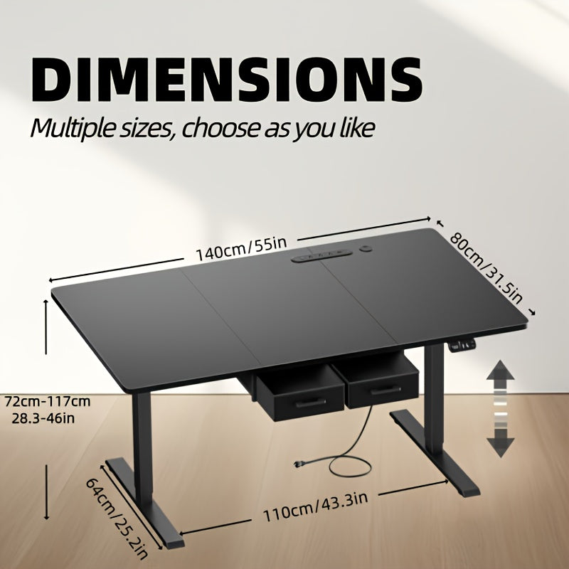 Large Electric Standing Desk, Height Adjustable Copmuter Desk, Stand Up Gaming Office Table with 2 Hooks, for Home Office, Adults