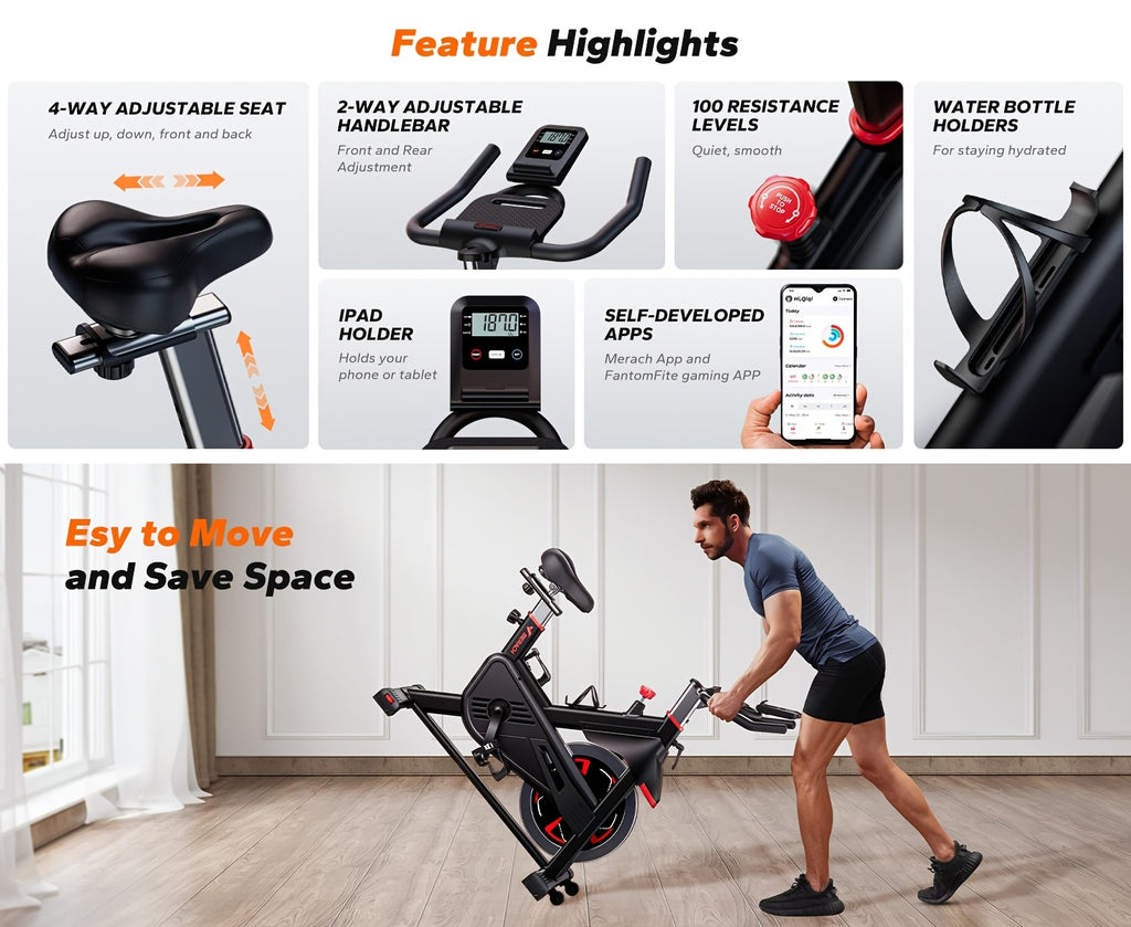 MERACH Exercise Bike Indoor Cycling Bike with 350lbs Weight Capacity & 40 Lbs Flywheel LED Monitor Free APP, Stationary Bike for Cardio Workout, Workout Equipment for Home Gym