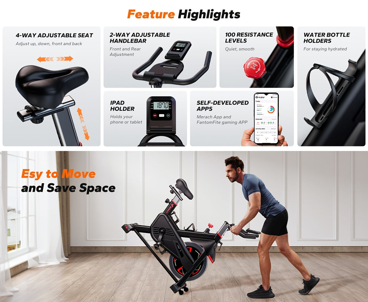 MERACH Exercise Bike Indoor Cycling Bike with 350lbs Weight Capacity & 40 Lbs Flywheel LED Monitor Free APP, Stationary Bike for Cardio Workout, Workout Equipment for Home Gym