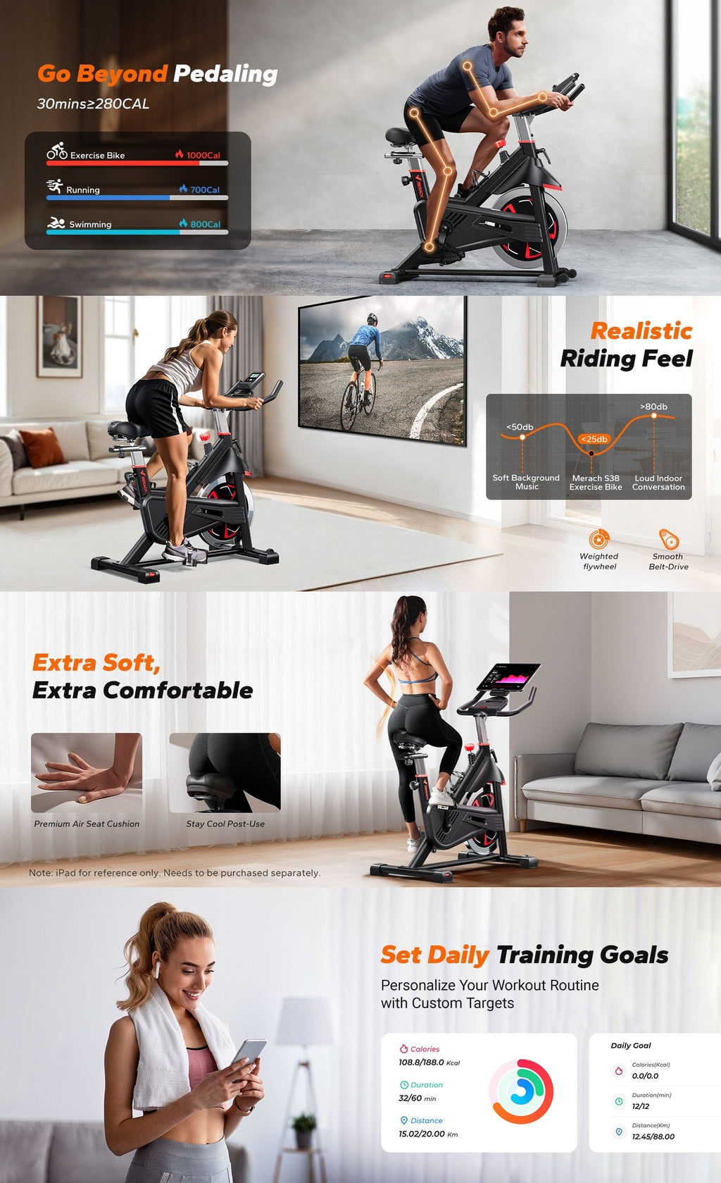 MERACH Exercise Bike Indoor Cycling Bike with 350lbs Weight Capacity & 40 Lbs Flywheel LED Monitor Free APP, Stationary Bike for Cardio Workout, Workout Equipment for Home Gym
