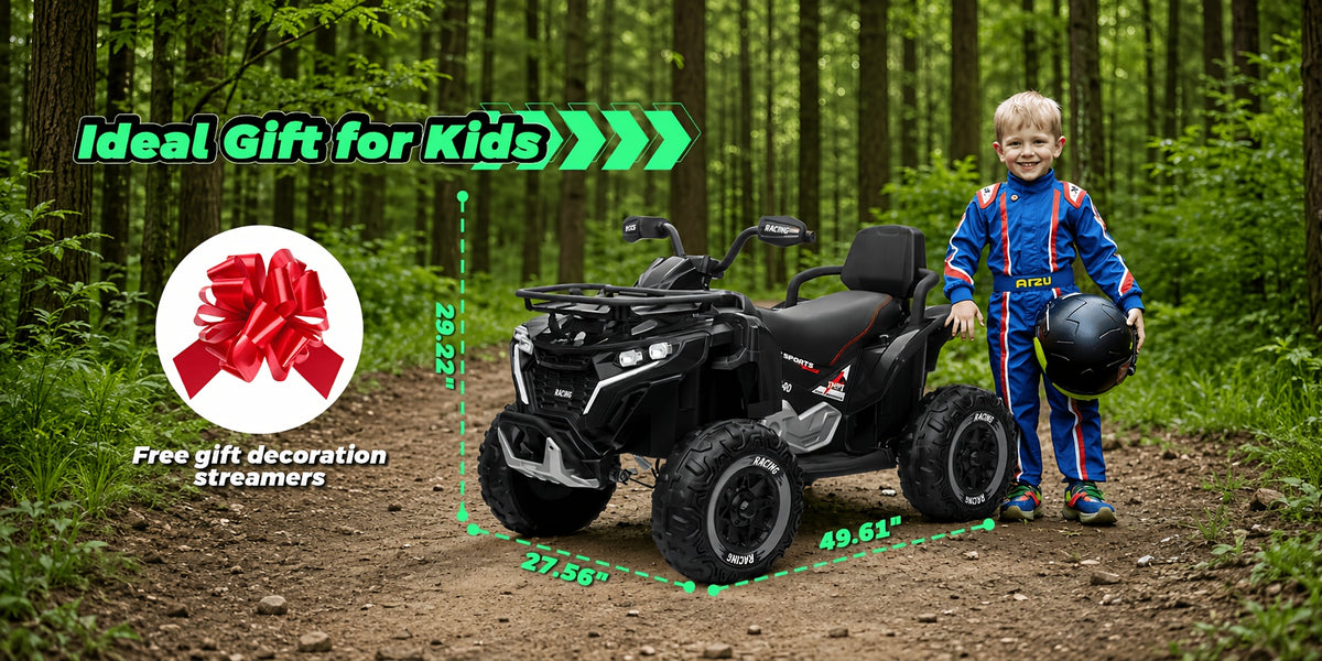 24V Electric Kids ATV Quad, 4WD Off-Road Vehicle, 2-Seater with Leather Seats And Knee Pads, Ride-On for Boys And Girls (/Red//Black) - Ideal Birthday/Christmas/Halloween Gift, 3 Speeds, Remote Control Design