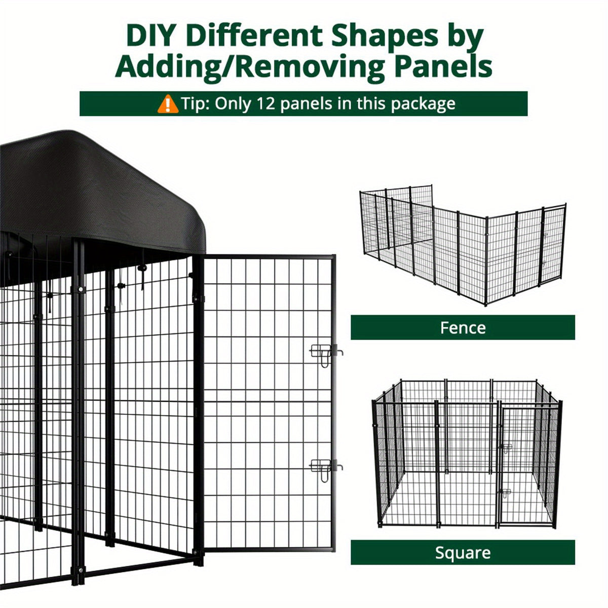 98"L x 49"W x 71"H Dog Kennel Outdoor with Waterproof Roof, 8x6x4ft Large Outdoor Kennel with Rotating Feeding Door, Bowls, Dog Cage for Outside Dog House Enclosure for Dogs, Cat, Rabbit