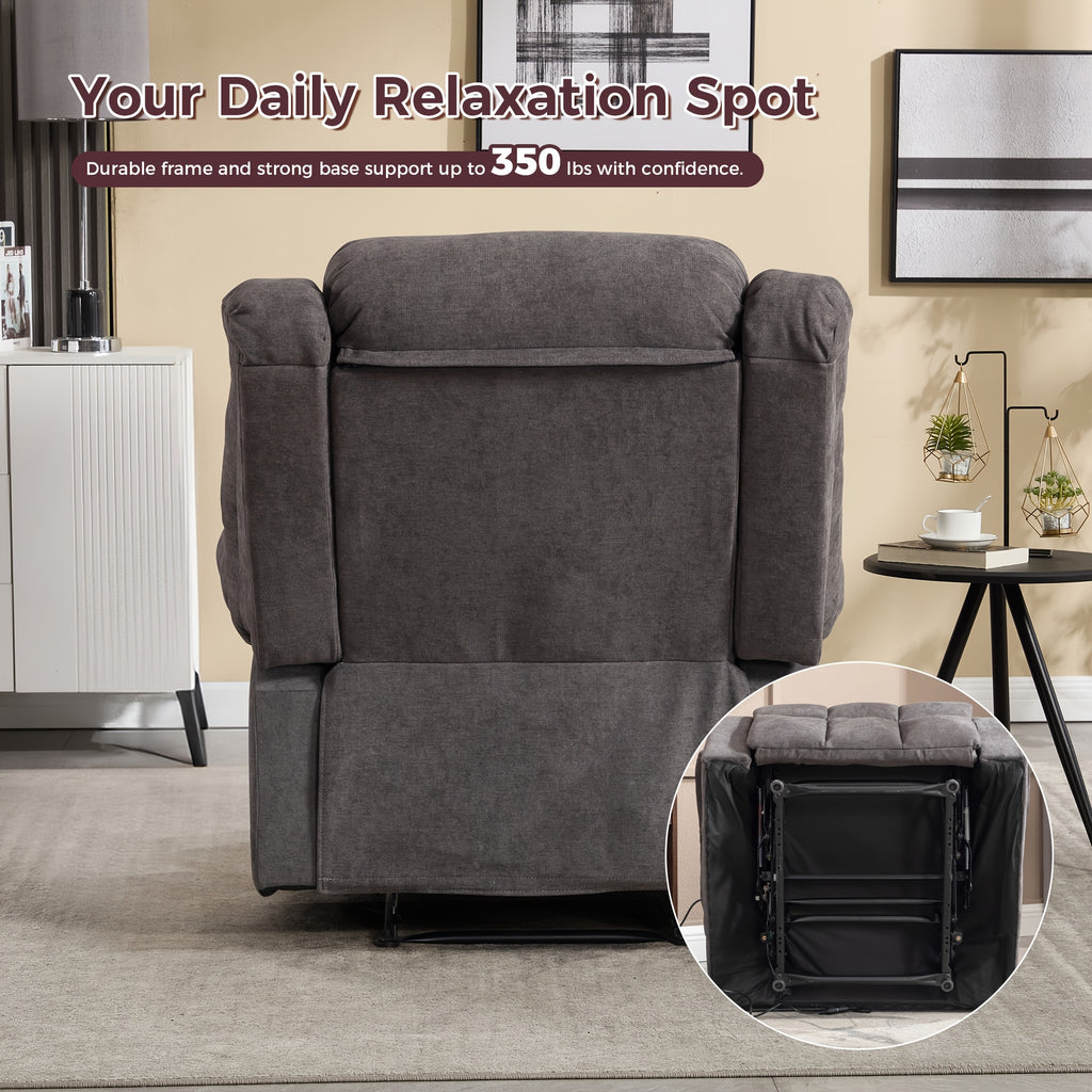 Manual Recliner Chair with Massage And Heat Ergonomic Overstuffed Breathable Fabric Reclining Chair with 2 Side Pockets, 2 Cup Holders, Remote Control, for Game & Recreation Room Furniture
