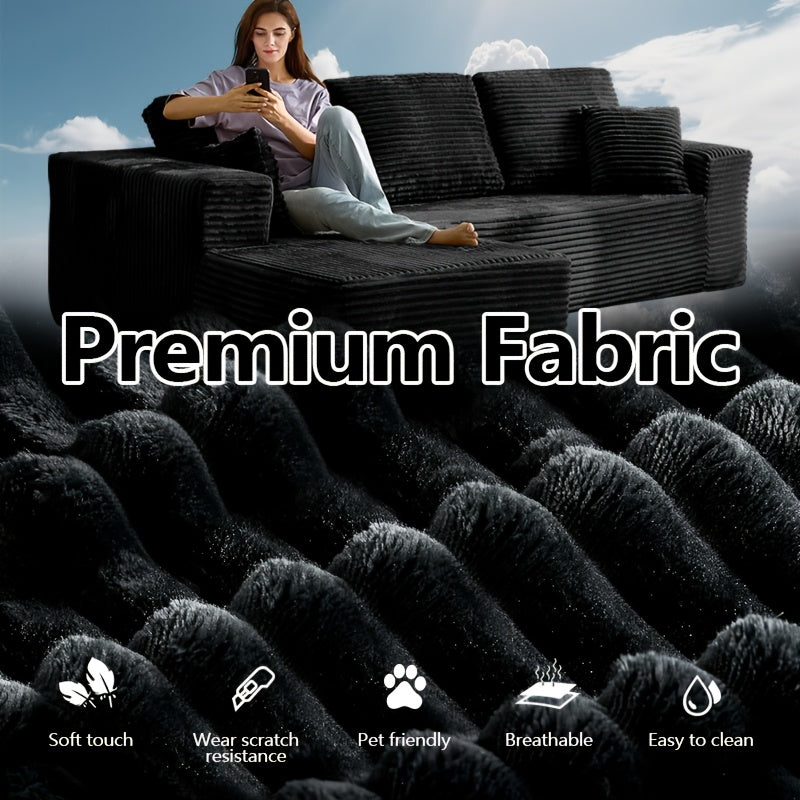 96" L-Shaped Sofa with Chaise, 65" Single Noble Consort Sofa Chair. Minimalist Compressed Boneless Sofa No Assembly Required, Modular Cloud Sectional Sofa for Living Room Bedroom, Right Facing Chaise, Plush Corduroy