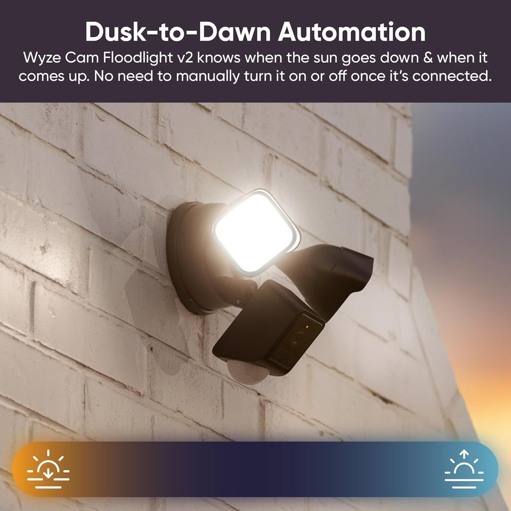 WYZE Floodlight Camera v2, 2800-Lumen LEDs, 2K HD Outdoor Security Camera, 160° Wide View, Motion Activated Light, 105dB Siren, Color Night Vision, Compatible with Alexa & Google Assistant, Wired, White
