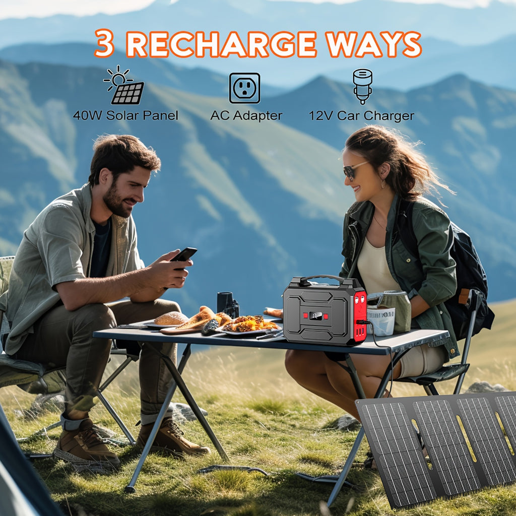 [Outdoor Camping Easter Gif] 100W 146Wh Portable Power Station Solar Generator with Foldable Solar Panel Charger, Laptop Phone Backup Battery Power Bank with AC, DC USB USB-C Output And LED Light for Outdoor Camping Traveling Adventure RV Trip Home Emerge