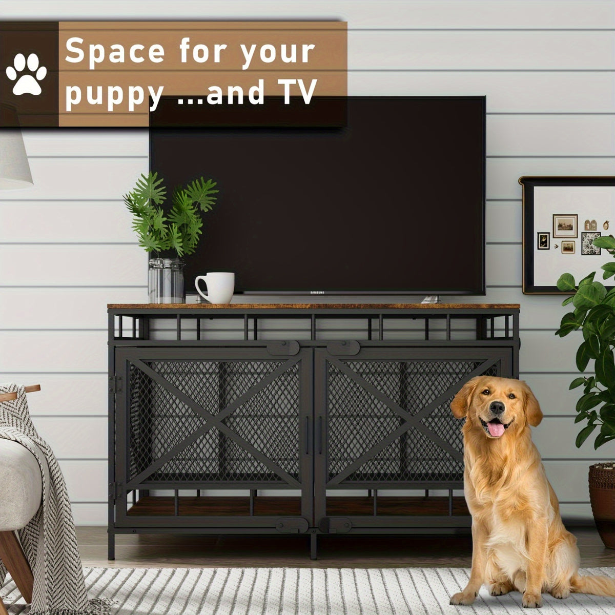 Dog Crate Furniture, Dog Kennel for Small Medium Large Breed, Heavy Duty 43" Large Corner Dog Crate, Indoor Pet Cage with Side Door