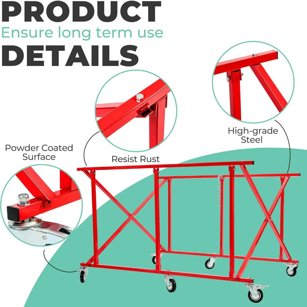 Folding Truck Bed Cart Dolly Universal Pick Up Large Auto Parts Transporter w/6 Wheels Durable Steel 800lbs Weight Capacity