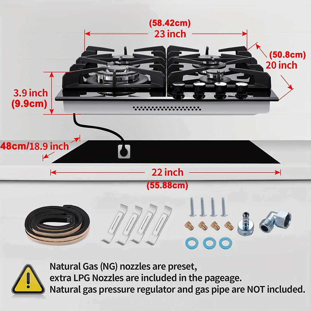 Gas Cooktop for Everyday Meal Preparation, 24-Inch Four-Burner Design for Kitchen Cooking Tasks