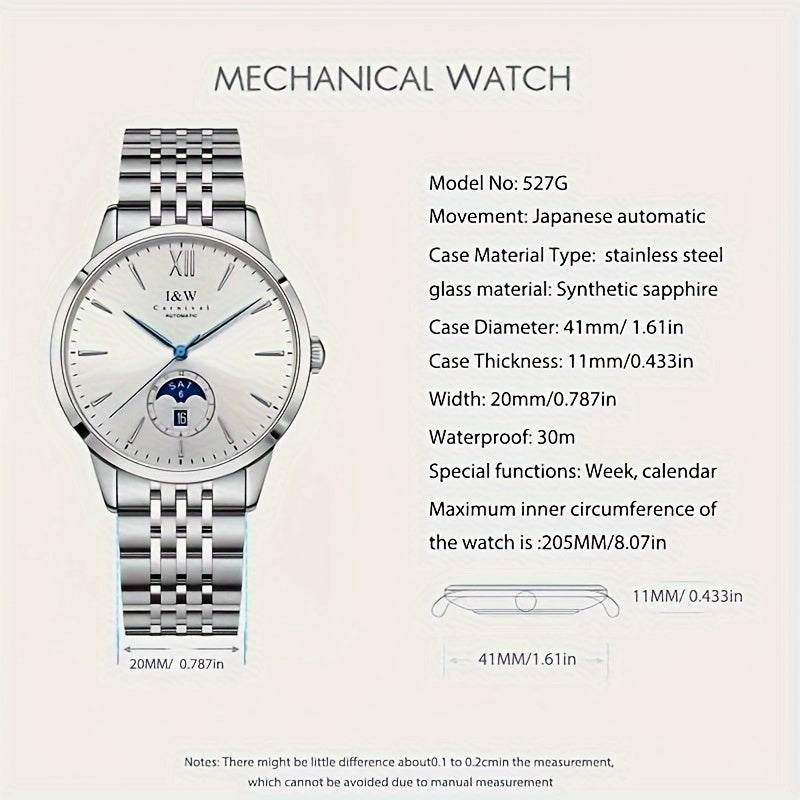 Carnival High-end Brand Mechanical Watches for Men Stainless Steel Faux Sapphire Mirror Fashion Sports Watches for Men Holiday Gifts