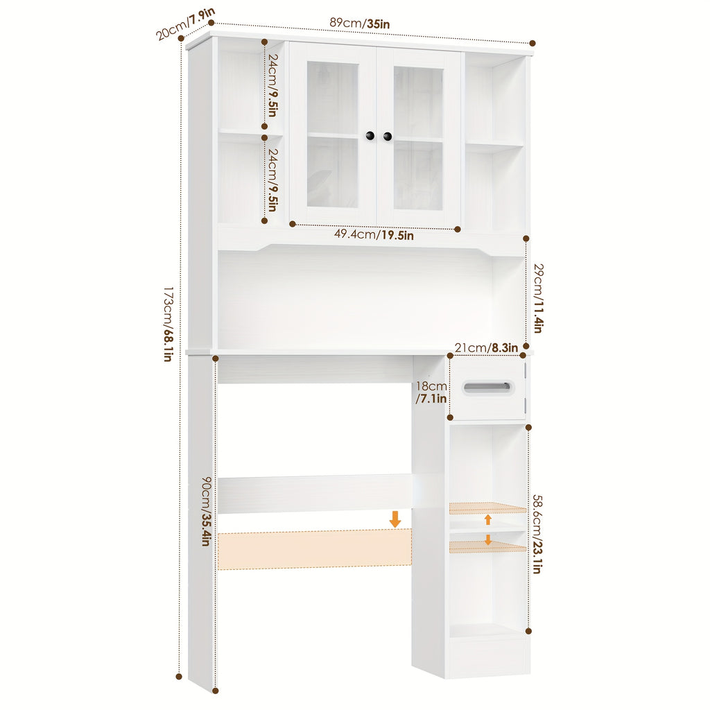Storage Cabinet for Above The Toilet, Featuring Glass Doors And a Paper Holder, Designed As a Bathroom Shelf to Save Space in Restrooms And Laundry Areas
