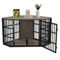 47"/52" Heavy Duty Corner Dog Crate Furniture - Rustic Brown Wooden Dog Cage with Double Sturdy Locks, Space-Saving Indoor Kennel & Side Table for Medium Dogs, Multi-Functional Pet House with Cushioned Floor & Decorative Top
