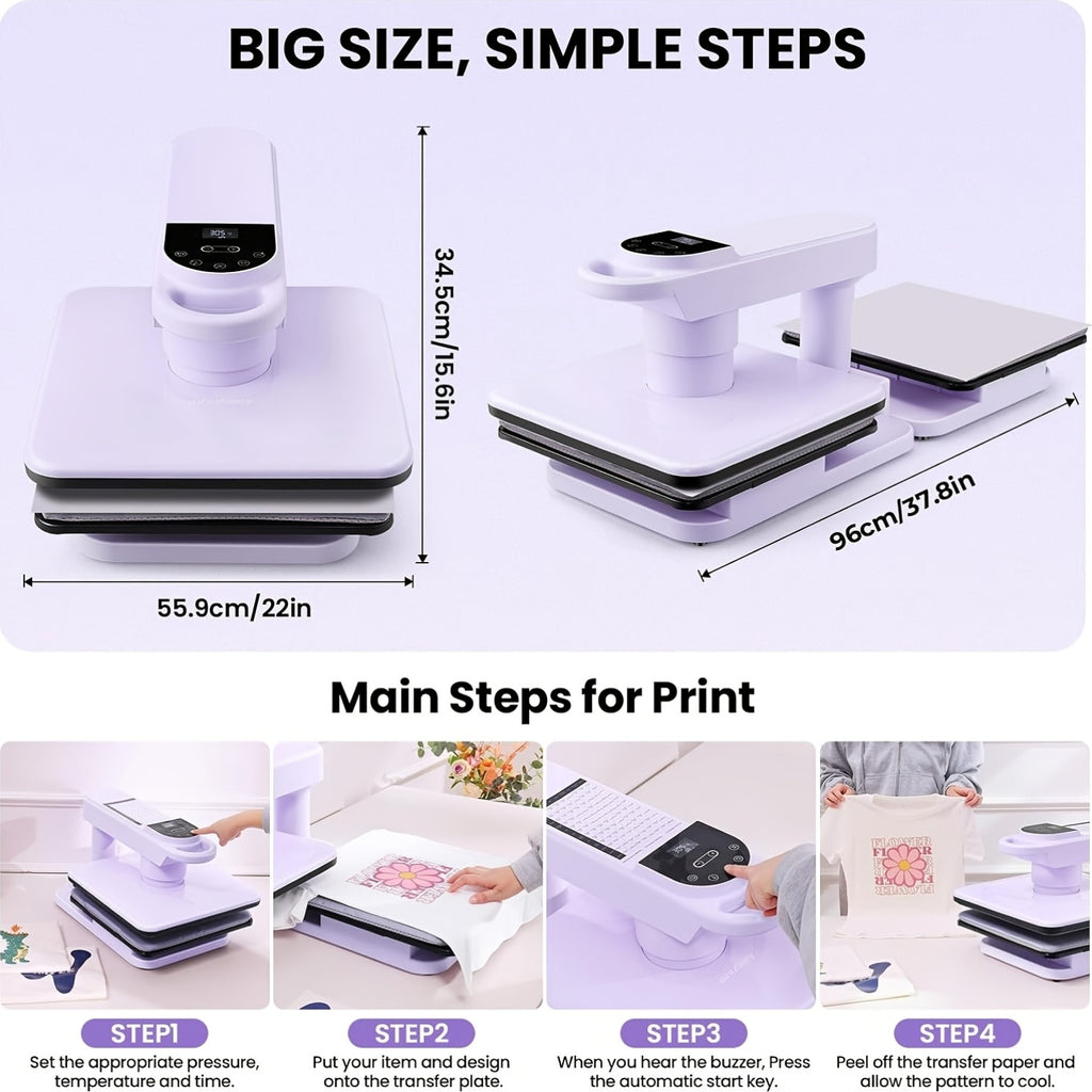 15X15" Car Heat Press Machine for T-Shirts, Large Digital Control Heat Transfer Machine for T-Shirts, 360° Swing Away Heat Press with Auto Release, Fast