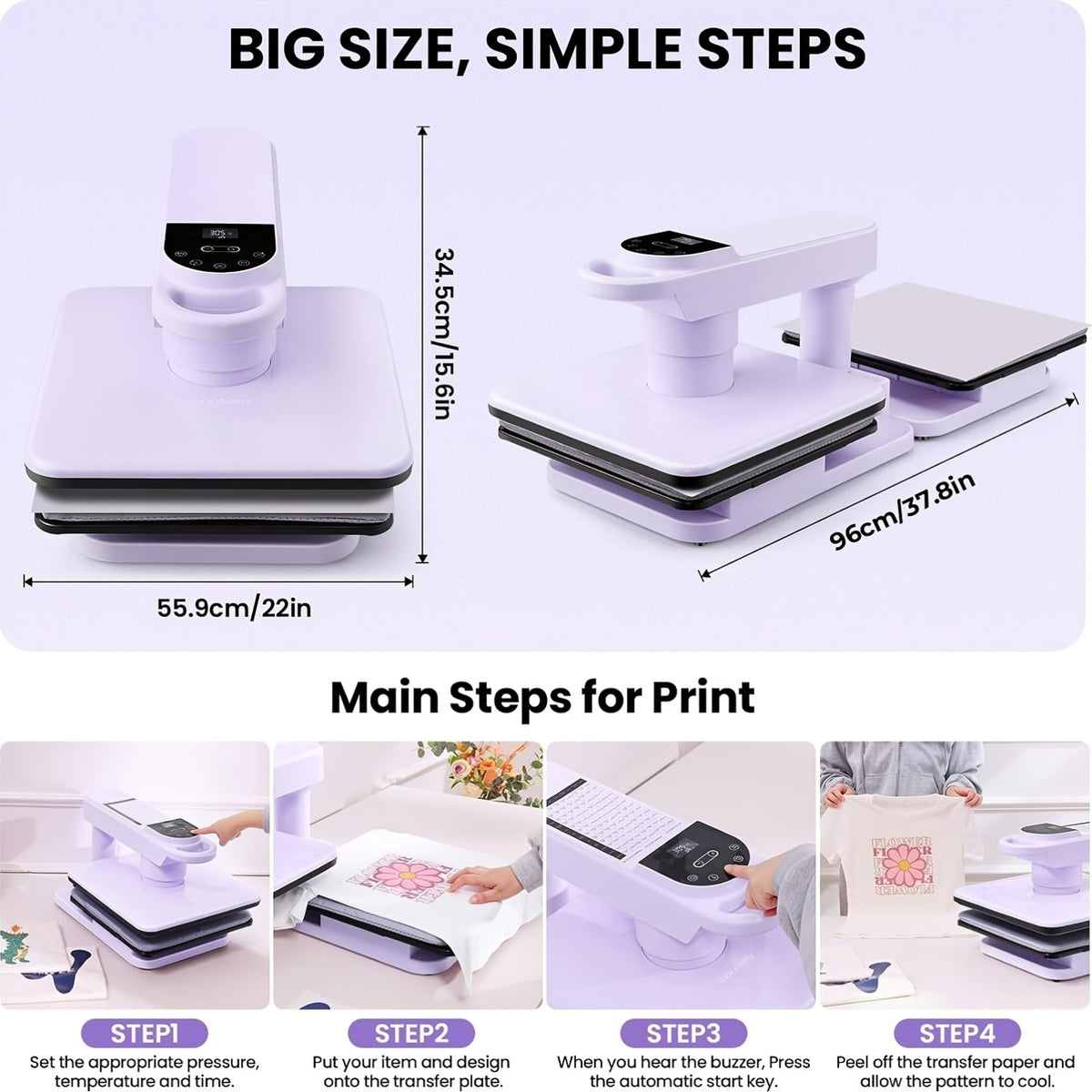 15X15" Car Heat Press Machine for T-Shirts, Large Digital Control Heat Transfer Machine for T-Shirts, 360° Swing Away Heat Press with Auto Release, Fast