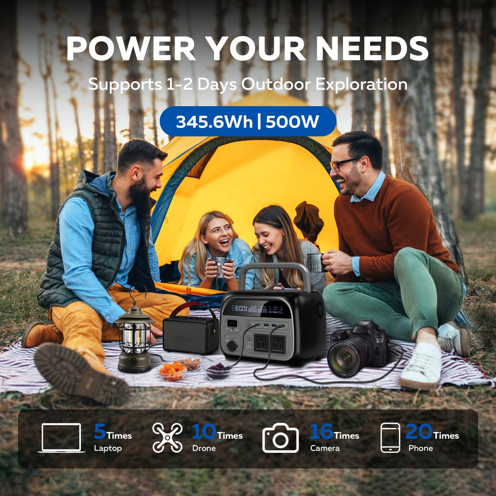 Ctolity Peak 1000W, Rate 500W Portable Power Station, 345Wh LifePo4 Battery, UPS Function, Pure Sine Wave, Backup Power for Home Blackout/ RV/ Camping, Emergency Power Supply, Compact Design, Durable Construction, Cell Phone Battery Charger